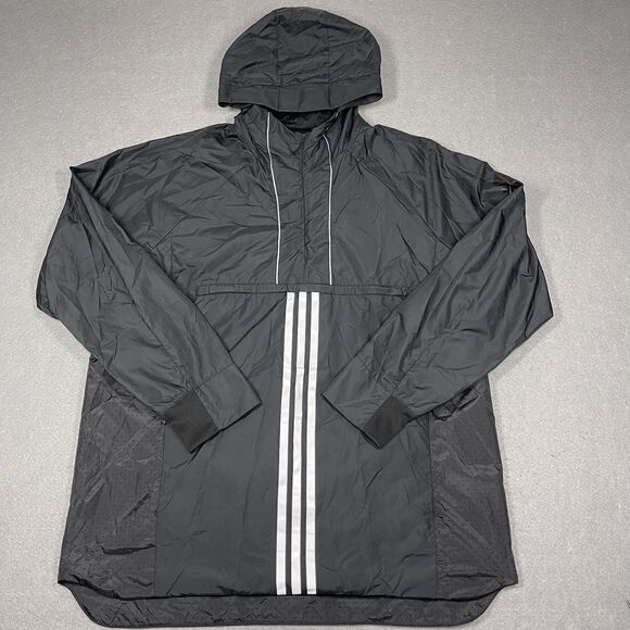 adidas Jacket Mens XL Black ID Woven Shell Anorak Windbreaker Vented Soccer Zip - Picture 1 of 11